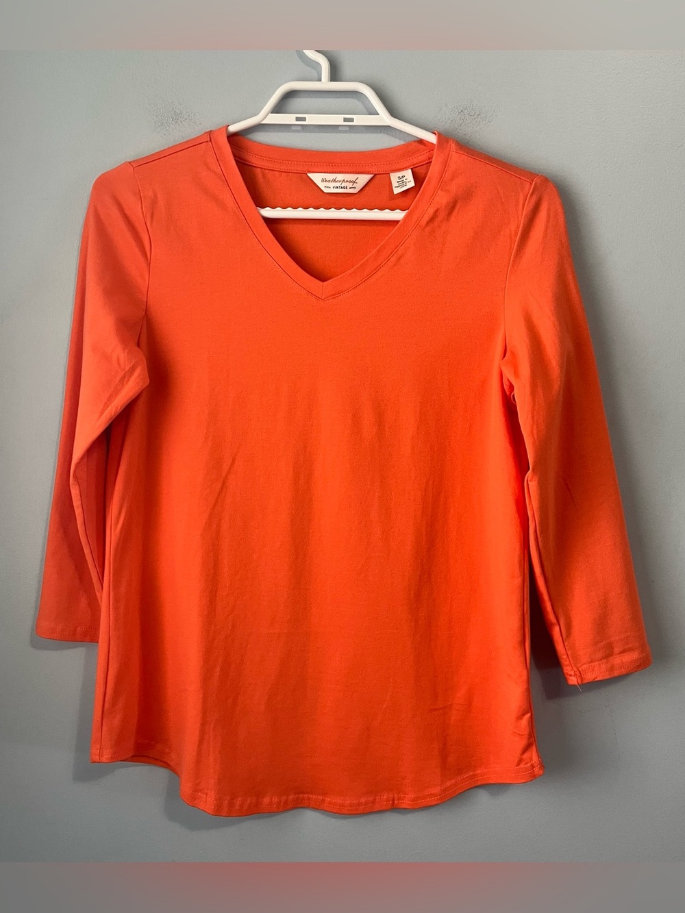 Weatherproof Vintage Coral Orange V-Neck Stretch Cotton 3/4 Sleeve Tee Size S